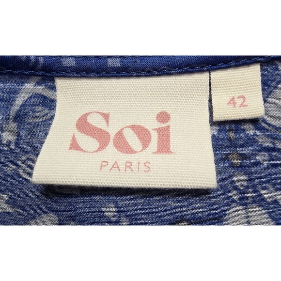 SOI PARIS Dress Surplice Neck Paisley Geometric Blue Cupro Rayon SZ EU 42 US L - Picture 12 of 12